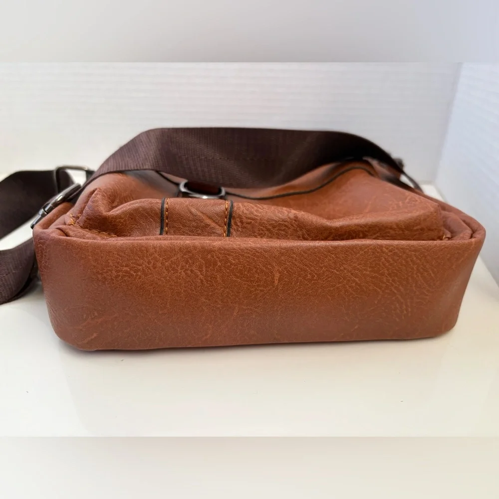 NWOT CarlKimu Brown Mens Crossbody Shoulder Bag Faux Leather Business Casual.